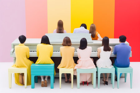 concept art trend music colourful piano modern performance people illustration. Generative AI.の素材