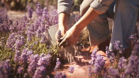 Agriculture woman picking flower farmer plant gardenerの素材