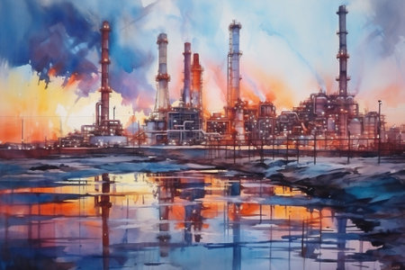 Plant smoke ecology refinery production energy chimney factory pollution industrialの素材