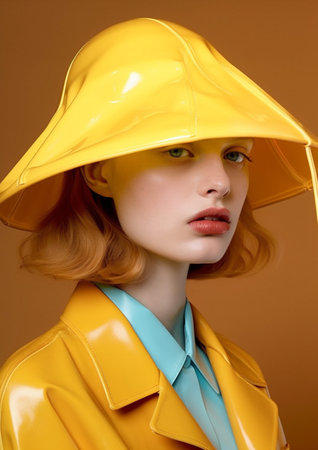 beauty woman portrait colourful fashion glasses creative art latex hat make-up. Generative AI.の素材