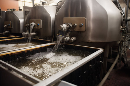 agriculture industry mill liquid plant oil factory olive bottle production. Generative AI.の素材