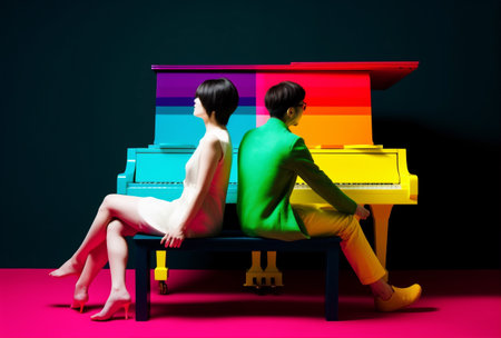 concept people modern music piano performance colourful trend illustration art. Generative AI.の素材