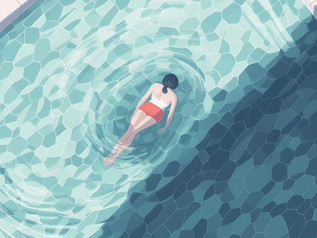woman summer swim person resort illustration pool holiday water girl young. Generative AI.の素材