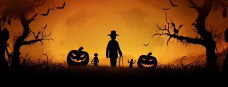 dark ghost night holiday black october orange halloween pumpkin horror. Generative AI.の素材