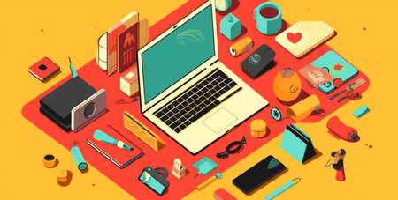 space gadget desktop background technology business computer web laptop design colours. Generative AI.の素材