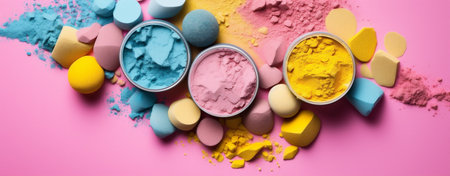 accessory cosmetic layout fashion background object collection product beauty white facial. Generative AI.の素材