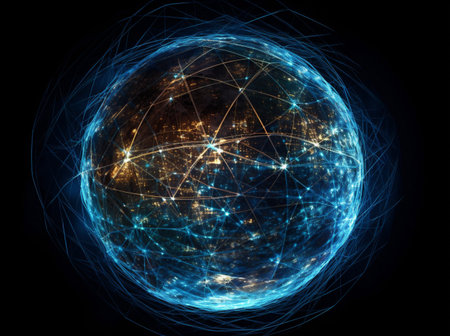 globe connection internet planet map cyberspace technology earth global network. Generative AI.の素材