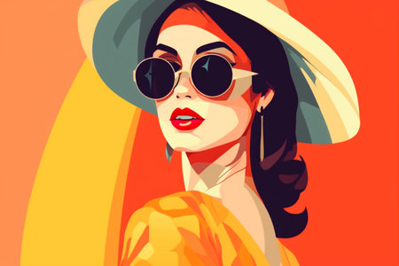 girl woman glasses fashion illustration portrait poster modern style design label. Generative AI.の素材