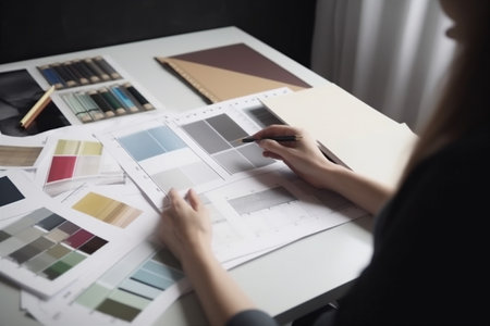 choice office palette swatch selection designer project design interior color sample. Generative AI.の素材