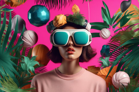 abstract woman science vr technology virtual travel digital future glasses reality. Generative AI.の素材