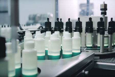 care beauty bottle laboratory cream research medicine product cosmetic jar. Generative AI.の素材