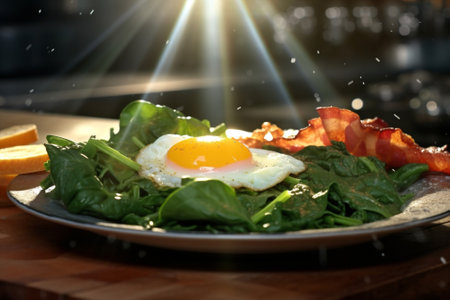 Breakfast meal fried plate egg cooked meatの素材