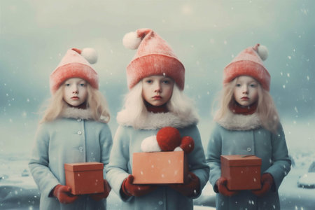 christmas claus snow magic holiday night year moon winter child. Generative AI.の素材