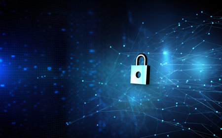 technology security lock protection information digital network cyberspace cyber system. Generative AI.の素材
