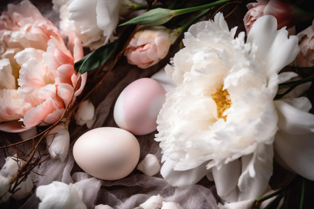 pink floral egg flower peony blossom spring holiday religion background easter. Generative AI.の素材