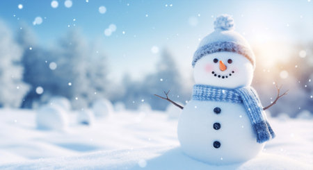 Snowfall white winter celebration background snowman blue holiday christmas seasonal cold snow new yearの素材