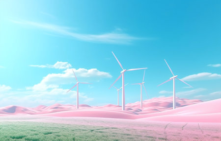 Environment renewable ecological landscape nature power windmill turbine electricity alternative technology wind energyの素材