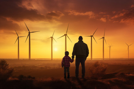 Father together happiness happy lifestyle childhood electricity nature family turbine summerの素材