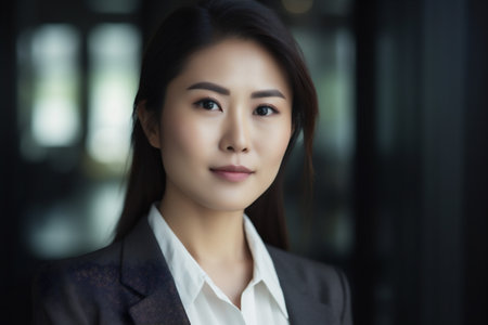 woman portrait corporate copy happy space asian confident businesswoman office business manager. Generative AI.の素材