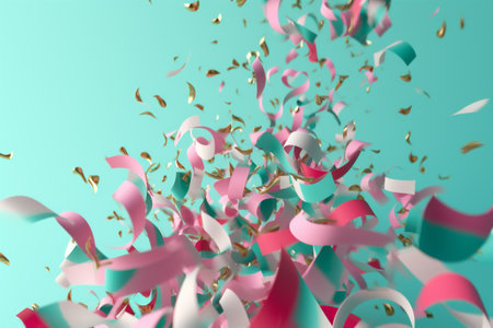 festive flying blue event background colorful birthday party carnival confetti celebration. Generative AI.の素材