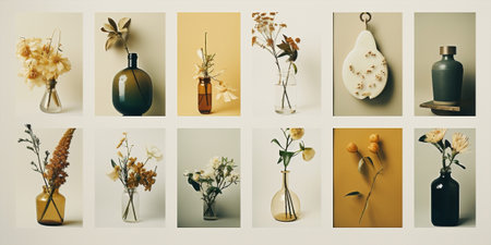 Space copy collage vintage set art nature flower bouquet bottle wedding perfume romanticの素材