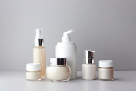 skin bottle product container mockup beauty cosmetic cream care jar. Generative AI.の素材