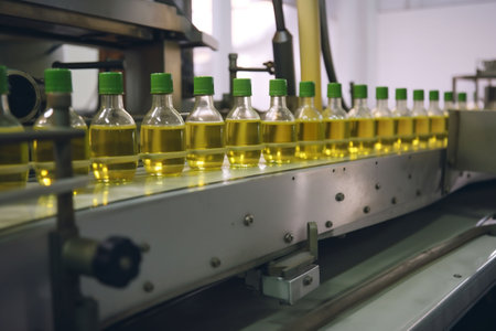 agriculture mill bottle olive factory oil production liquid industry plant. Generative AI.の素材