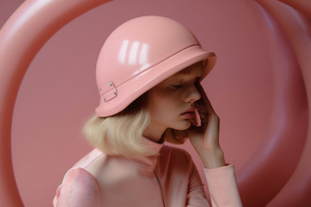 woman colourful hat latex trend art beauty portrait glasses creative fashion. Generative AI.の素材