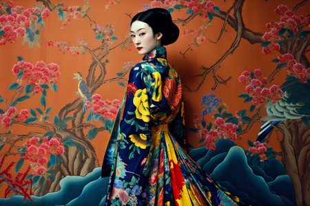 fashion woman flower spring summer beauty blossom peony art portrait bouquet. Generative AI.の素材