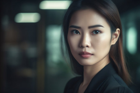 asian woman confident space happy copy portrait businesswoman corporate business korean office. Generative AI.の素材