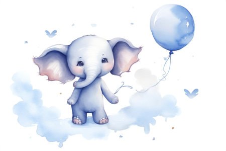 Animal baby elephant cute cartoon ballonの素材