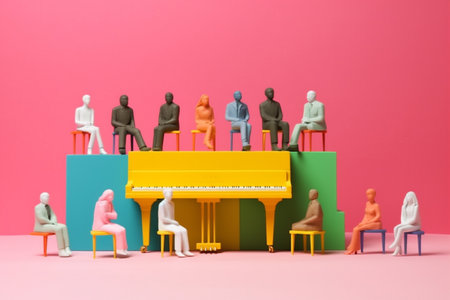 modern colourful art trend music performance illustration concept piano people. Generative AI.の素材
