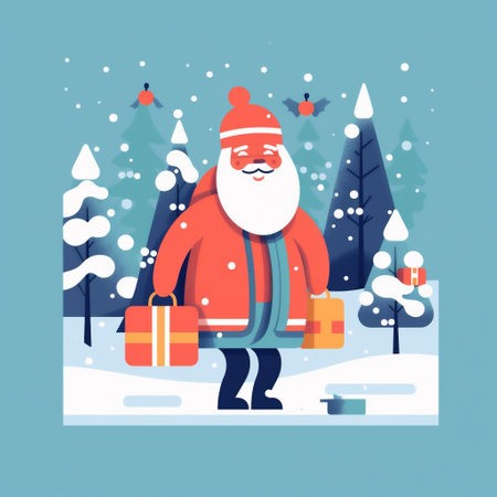 claus present christmas santa red gift winter holiday illustration cartoon. Generative AI.の素材