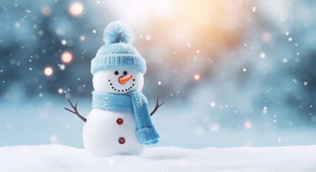 Seasonal blue white winter christmas holiday new celebration snowfall snowman snow cold yearの素材