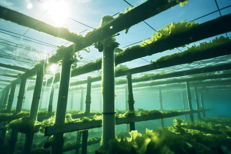 Water farm sea ocean spirulina fish algae nature blue underwaterの素材