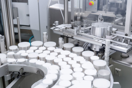 bottle cosmetic pharmacy liquid industry medicine medical factory production jar. Generative AI.の素材