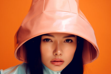 art woman beautiful fashion hat creative glasses portrait latex beauty colourful. Generative AI.の素材