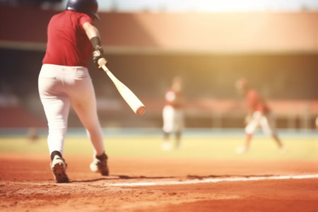 baseball man sport player bat field team game athlete ball hit. Generative AI.の素材