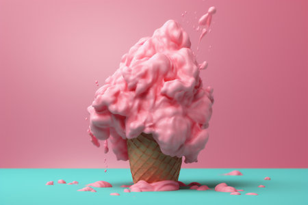 cream dessert ice pink blue cream art summer cloud ice concept. Generative AI.の素材
