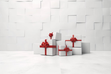 gold holiday surprise present gift box decoration white happy christmas. Generative AI.の素材