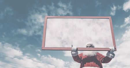 banner man board old background santa christmas holiday claus sign vintage hat. Generative AI.の素材