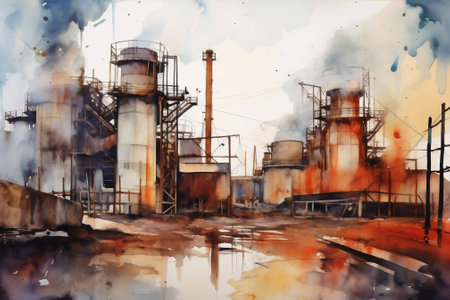 Smoke industrial factory production pollutionの素材