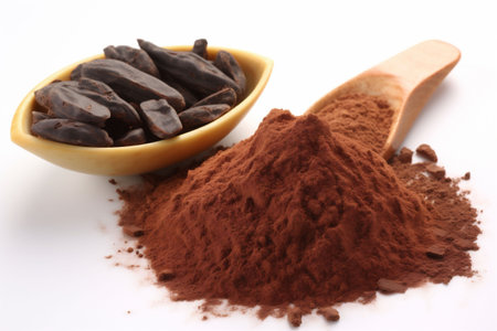 dark bean food chocolate dessert sweet brown cocoa ingredient powder. Generative AI.の素材