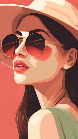 modern woman girl fashion glasses illustration design style portrait concept poster. Generative AI.の素材