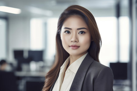 office woman happy confident businesswoman business portrait space asian desk copy corporate. Generative AI.の素材