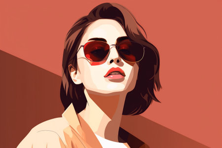 woman girl design portrait illustration style glasses print fashion poster modern. Generative AI.の素材
