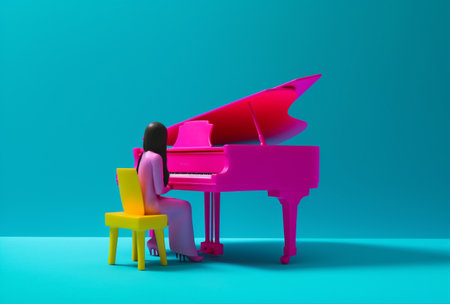 colourful trend concept people illustration music modern piano performance art. Generative AI.の素材