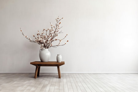 copy plaster vase space decor wall table interior contemporary home design beige. Generative AI.の素材