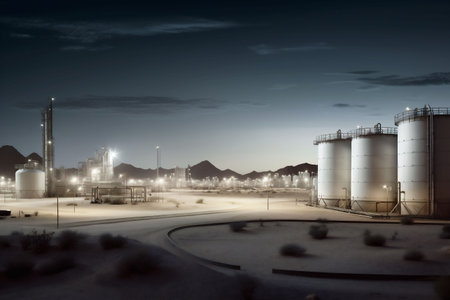 factory industrial tank pipe industry fuel refinery gas energy oil. Generative AI.の素材