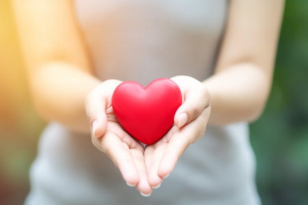 woman cardiogram hand red love hold donor white valentine health care. Generative AI.の素材